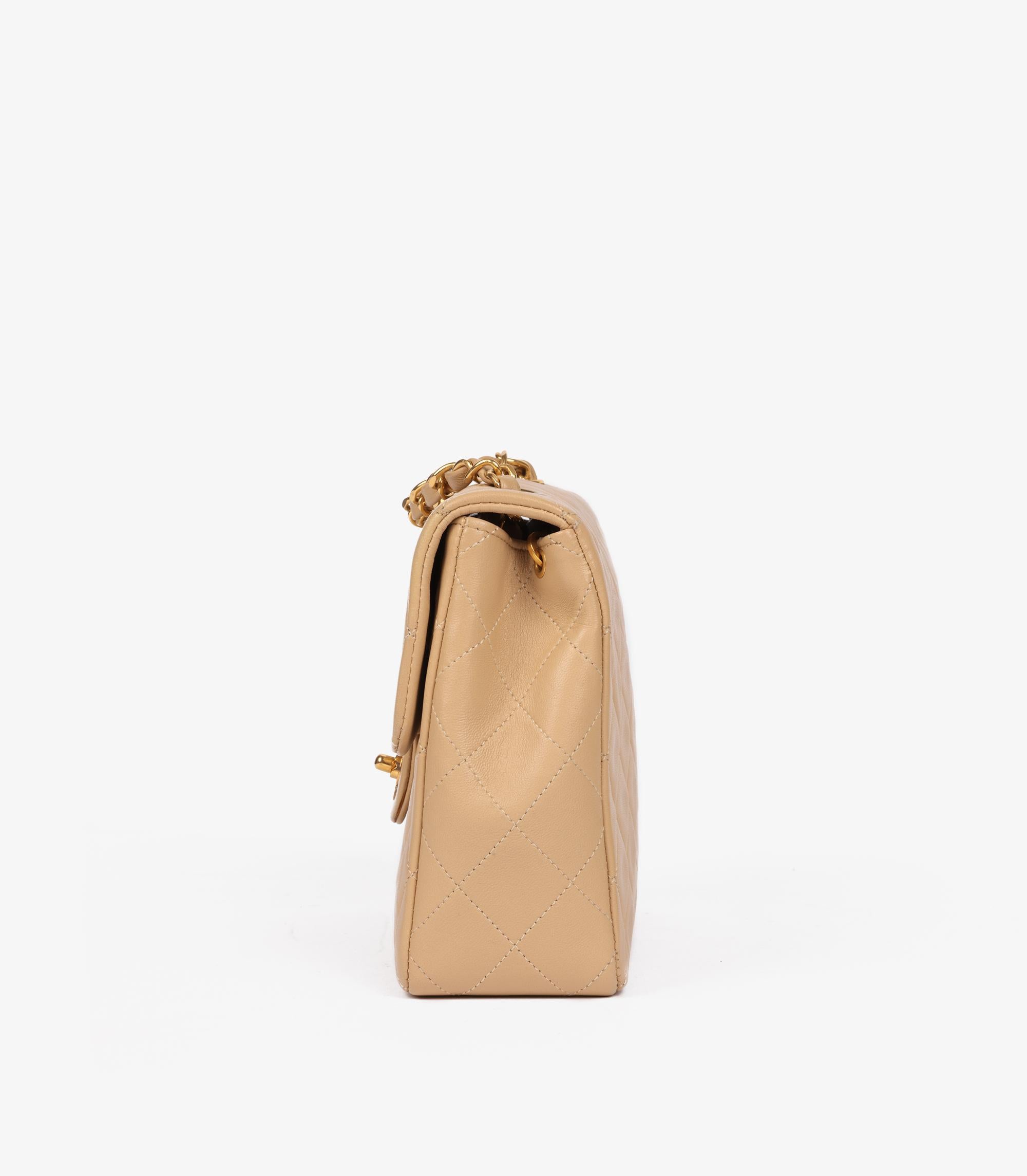Chanel Beige Quilted Lambskin Leather Vintage Square Mini Flap Bag For Sale 1