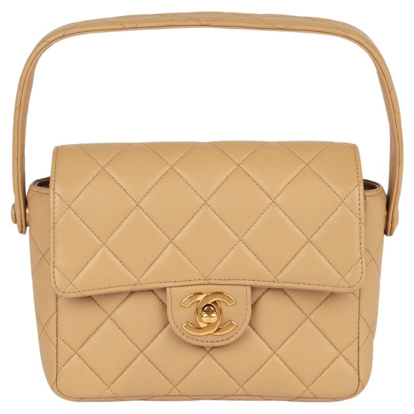 Chanel Beige Gestepptes Lammfell Leder Vintage Square Mini Top Handle Flap Bag im Angebot