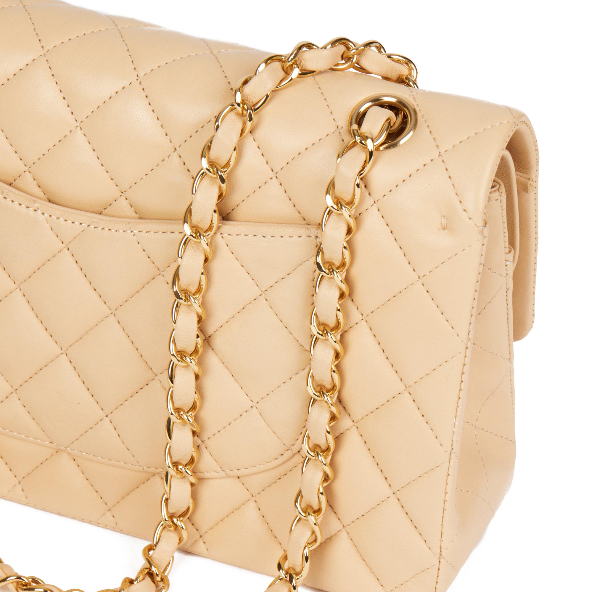 CHANEL Beige Quilted Lambskin Medium Classic Double Flap Bag 2