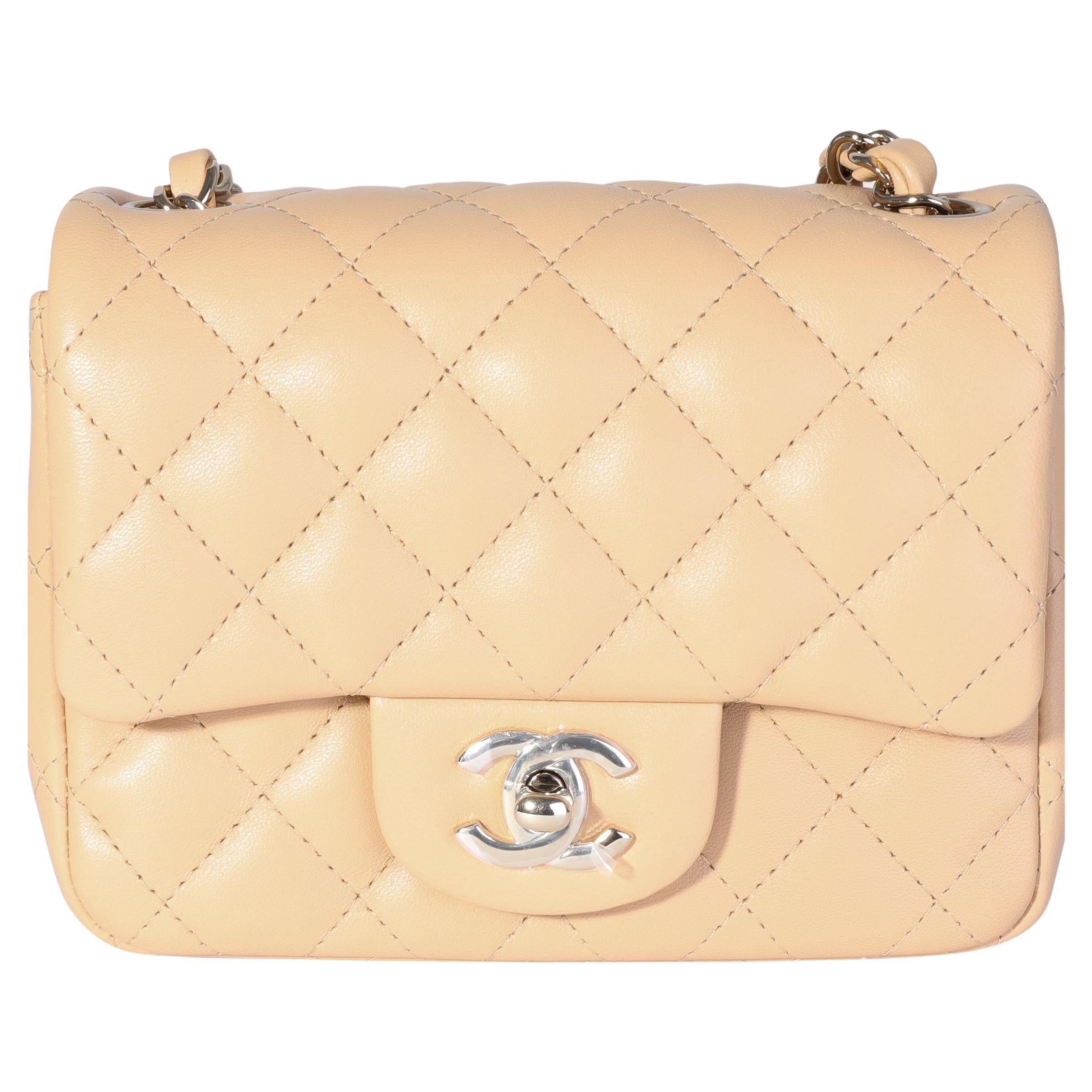 Chanel Beige Quilted Lambskin Mini Square Classic Flap Bag For Sale at  1stDibs