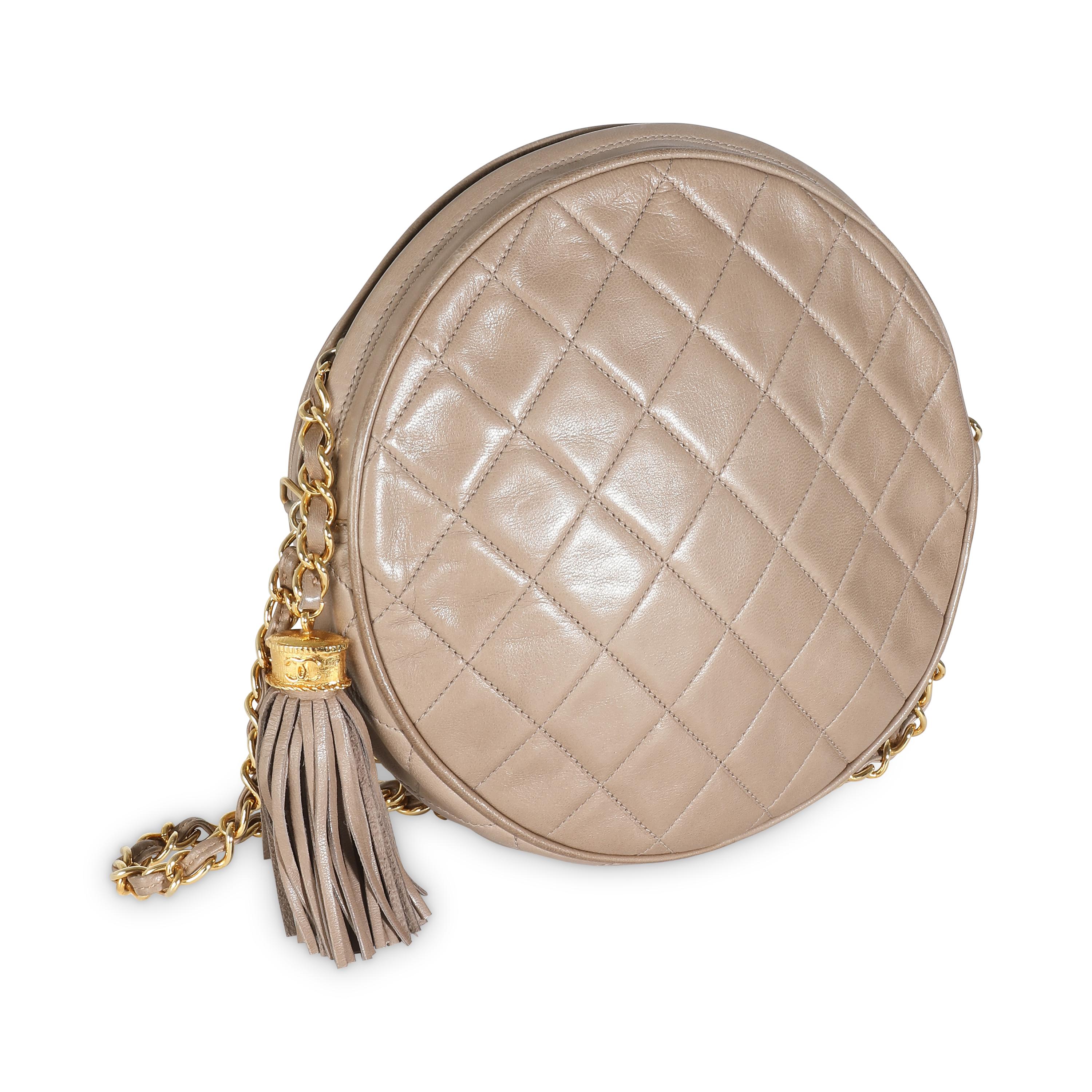 Chanel Beige Quilted Lambskin Round Tassel Chain Bag In Good Condition For Sale In New York, NY