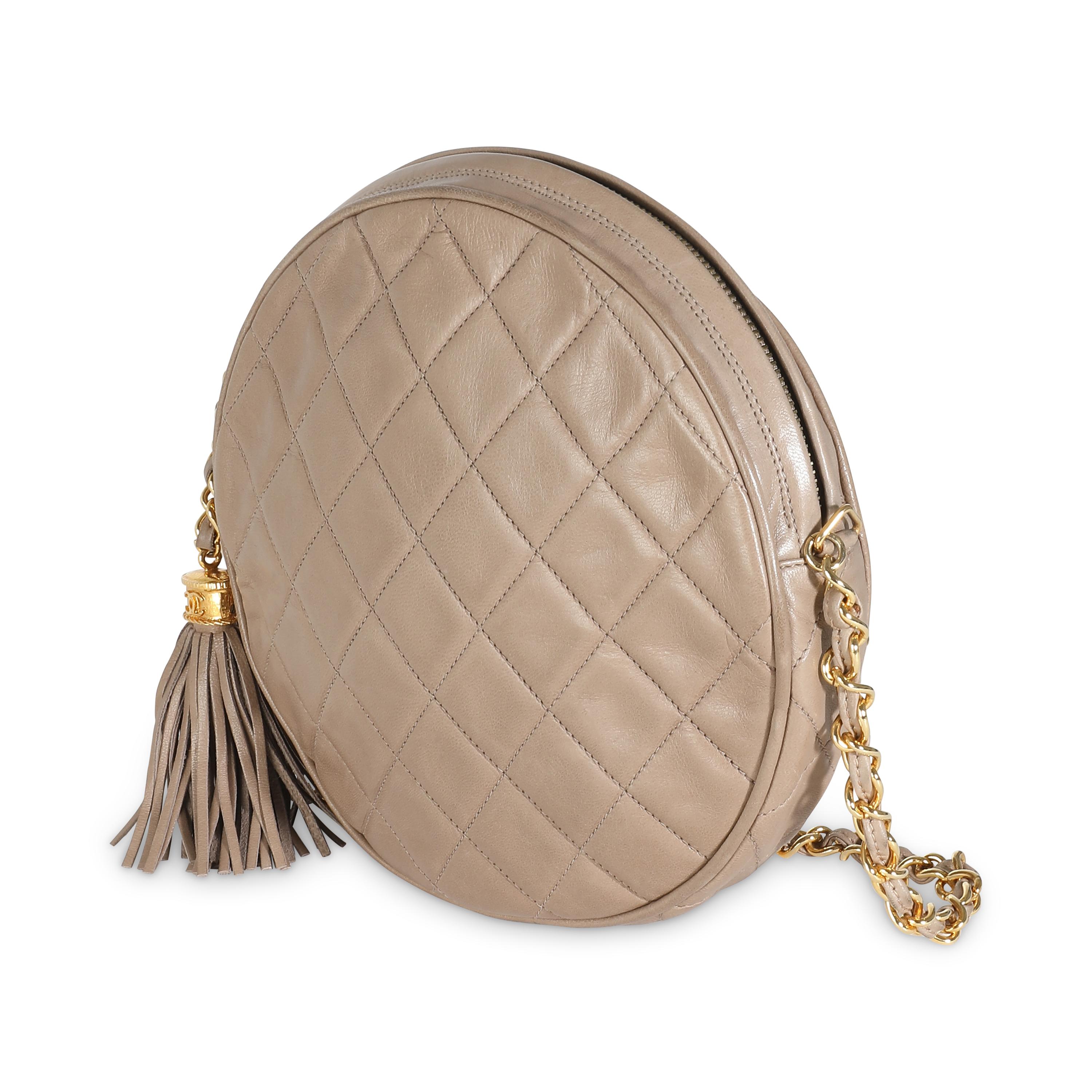 Women's Chanel Beige Quilted Lambskin Round Tassel Chain Bag For Sale