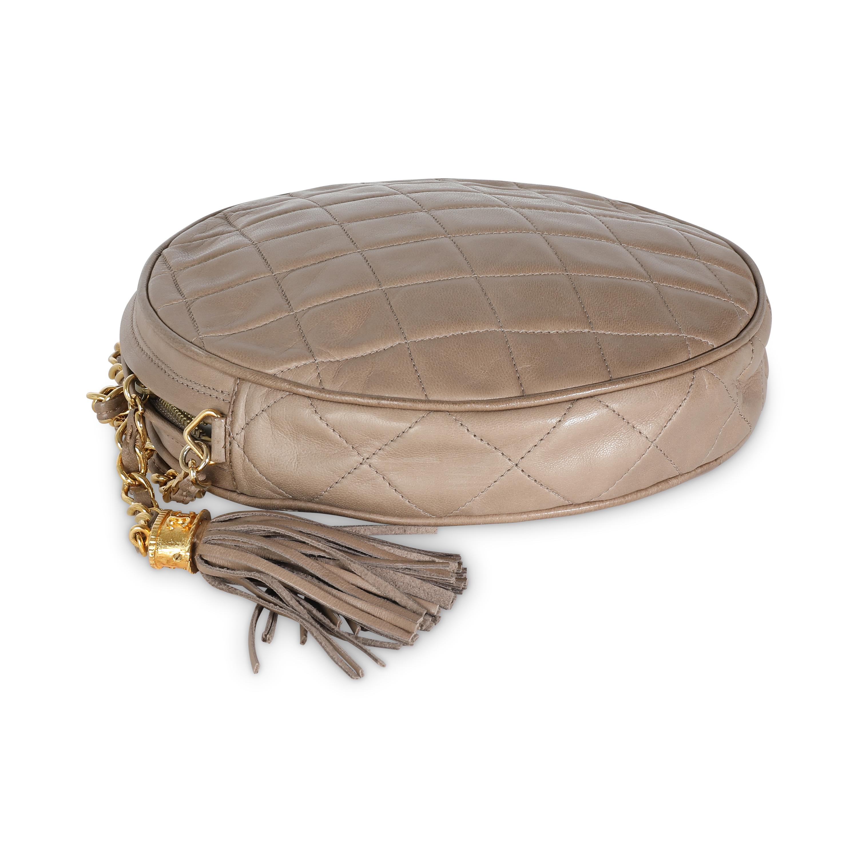 Chanel Beige Quilted Lambskin Round Tassel Chain Bag For Sale 3