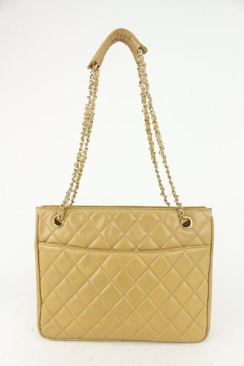 Chanel Beige Quilted Lambskin ShopperTote Chain Bag 593cas615 For Sale 2