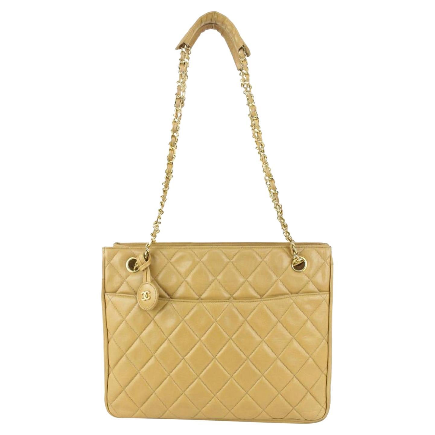 Chanel Beige Quilted Lambskin ShopperTote Chain Bag 593cas615