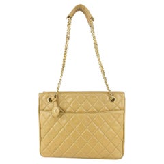 Vintage Chanel Beige Quilted Lambskin ShopperTote Chain Bag 593cas615