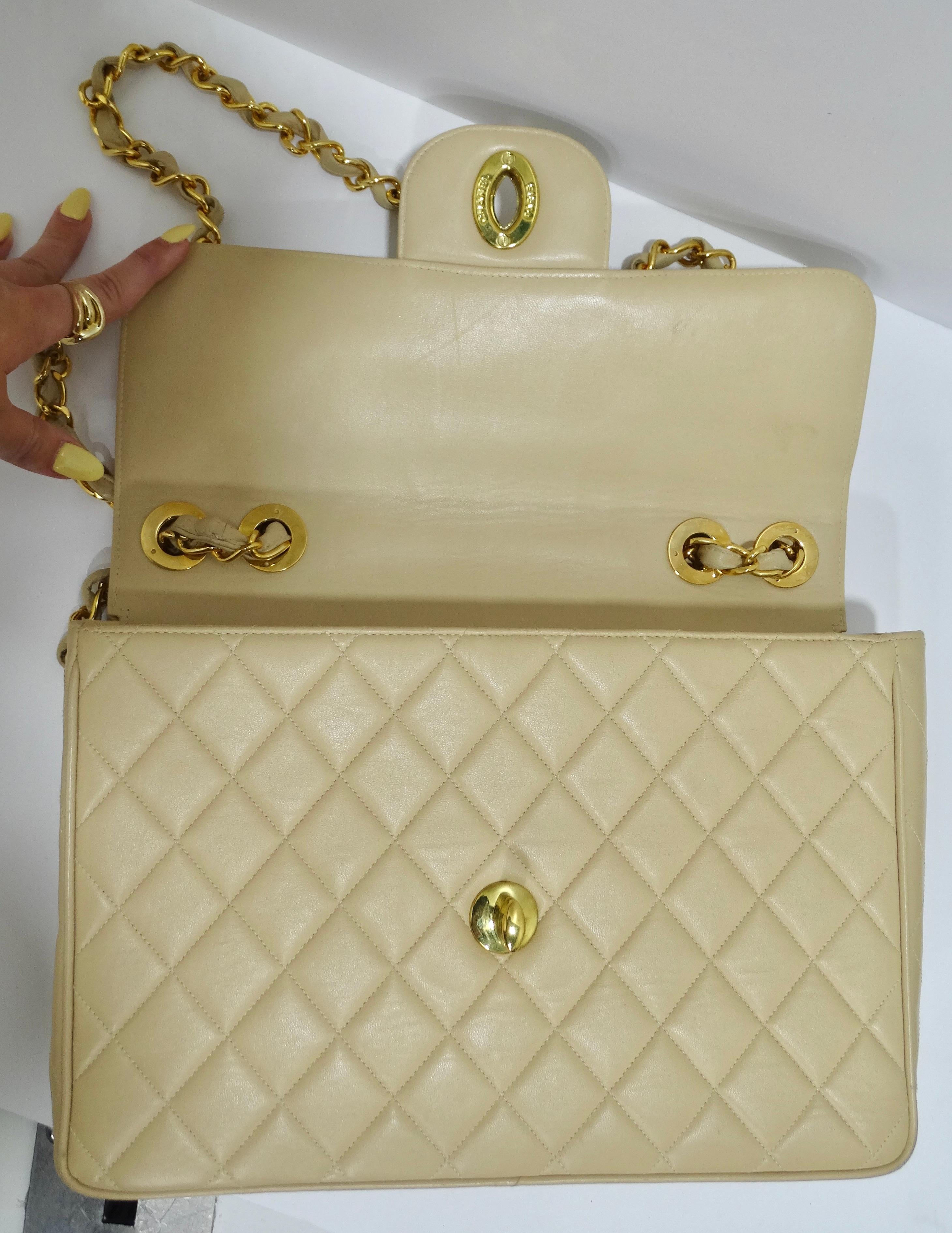Chanel Beige Quilted Lambskin Single-Flap Jumbo Handbag 4