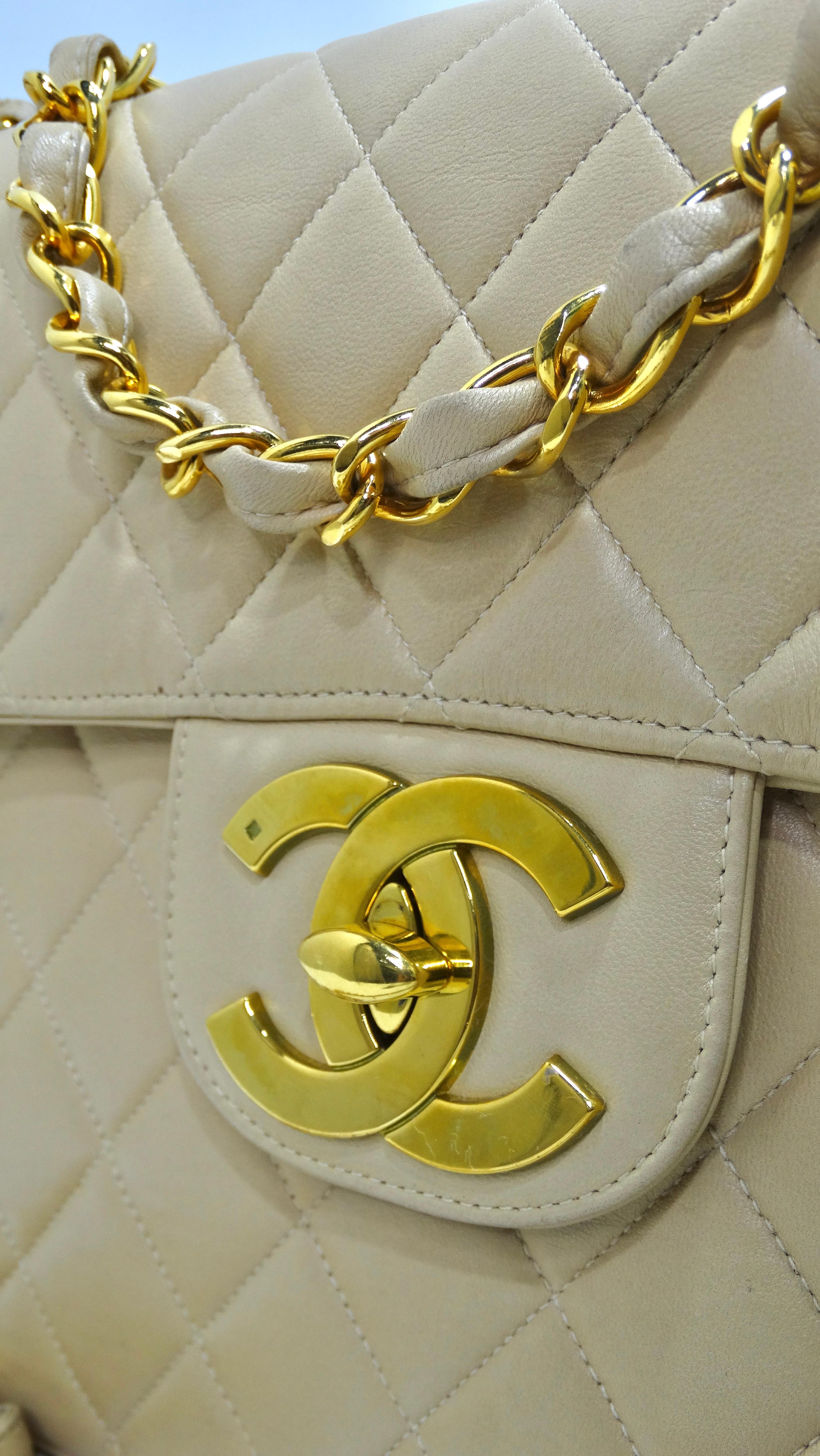 Women's Chanel Beige Quilted Lambskin Single-Flap Jumbo Handbag