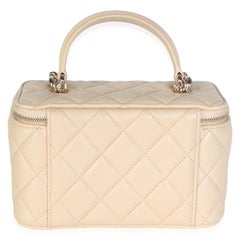Chanel Beige Quilted Lambskin Small Top Handle Vanity Case With Chain