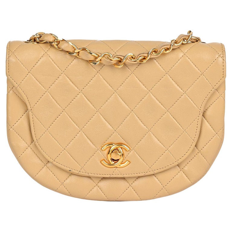 CHANEL Beige Quilted Lambskin Vintage Half Moon Mini Flap Bag For