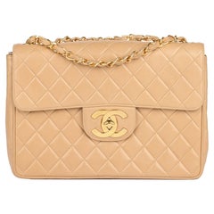 CHANEL Beige Quilted Lambskin Retro Jumbo XL Classic Single Flap Bag