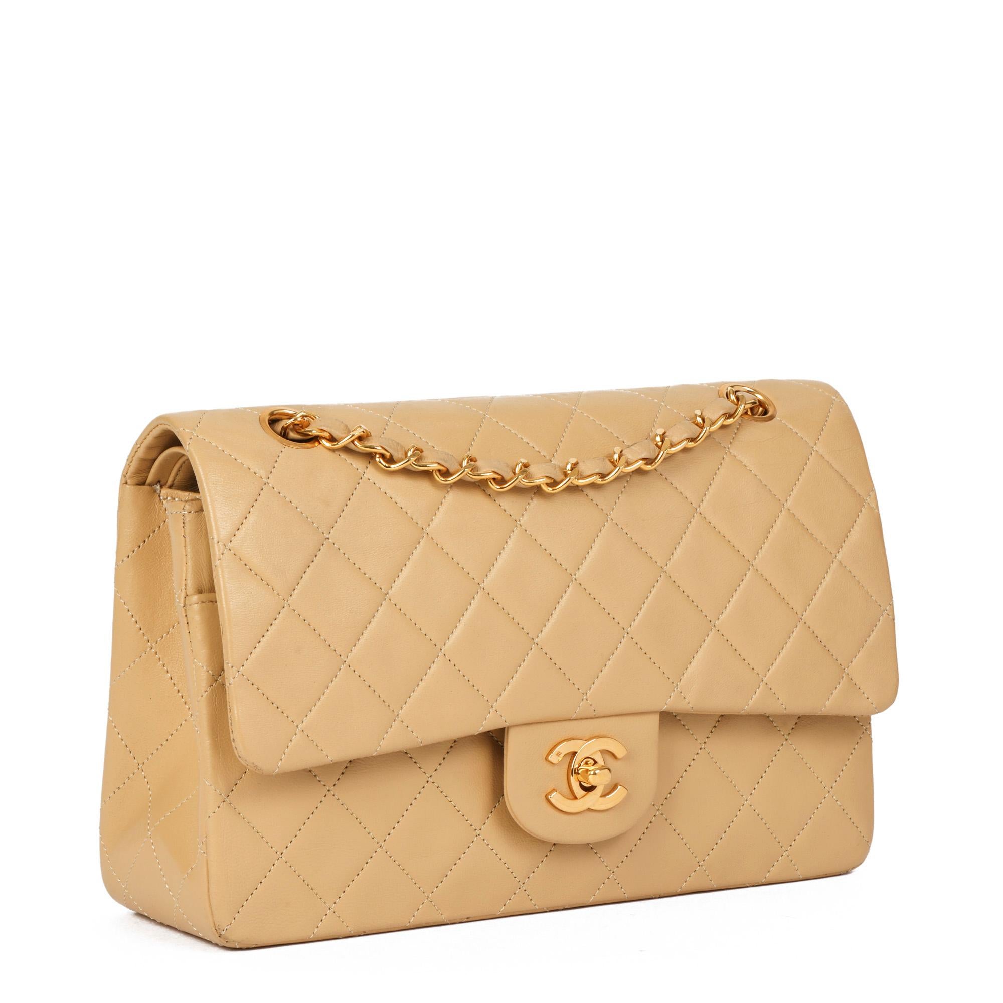 CHANEL
Beige Quilted Lambskin Vintage Medium Classic Double Flap Bag

Xupes Reference: HB4375
Serial Number: 0702216
Age (Circa): 1989
Accompanied By: Chanel Dust Bag, Authenticity Card
Authenticity Details: Authenticity Card, Serial Sticker (Made