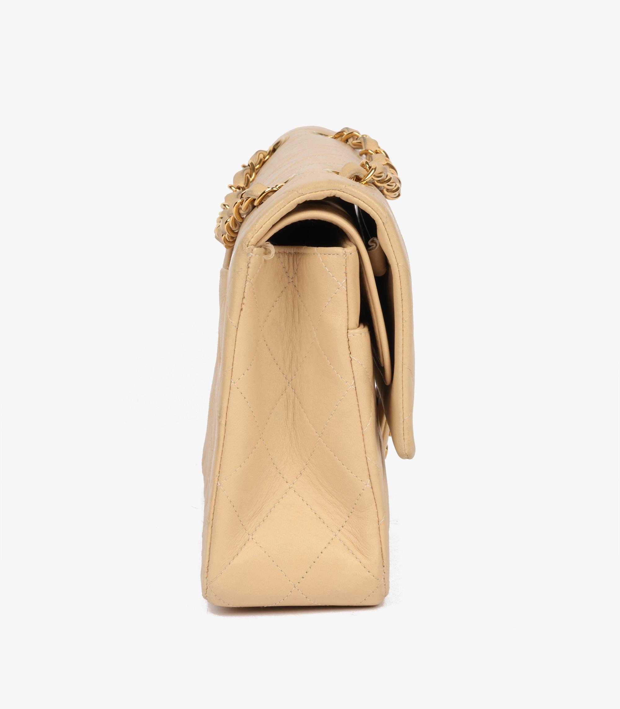Chanel Beige Quilted Lambskin Vintage Medium Classic Double Flap Bag In Excellent Condition In Bishop's Stortford, Hertfordshire