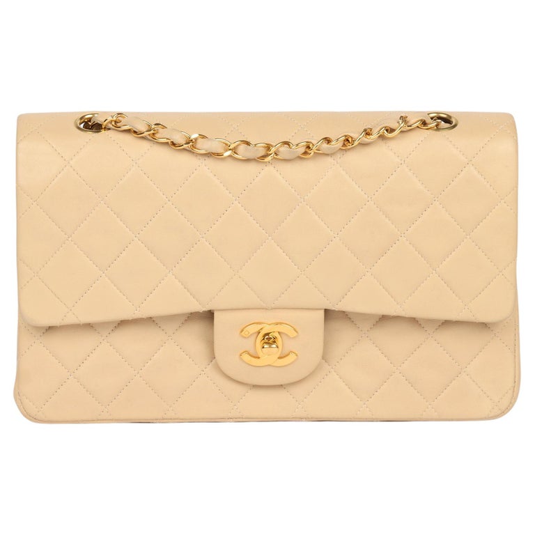 Chanel Beige Quilted Lambskin Vintage Medium Classic Double Flap Bag at  1stDibs