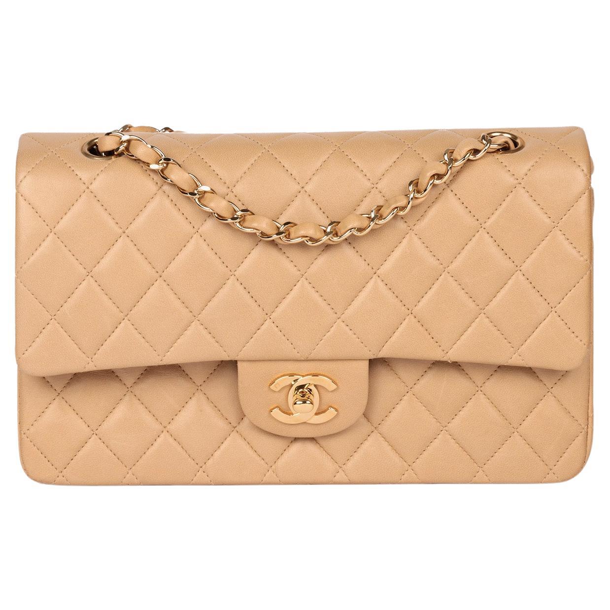 Chanel Beige Quilted Lambskin Vintage Medium Classic Double Flap Bag