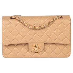 Chanel Beige Quilted Lambskin Vintage Medium Classic Double Flap Bag