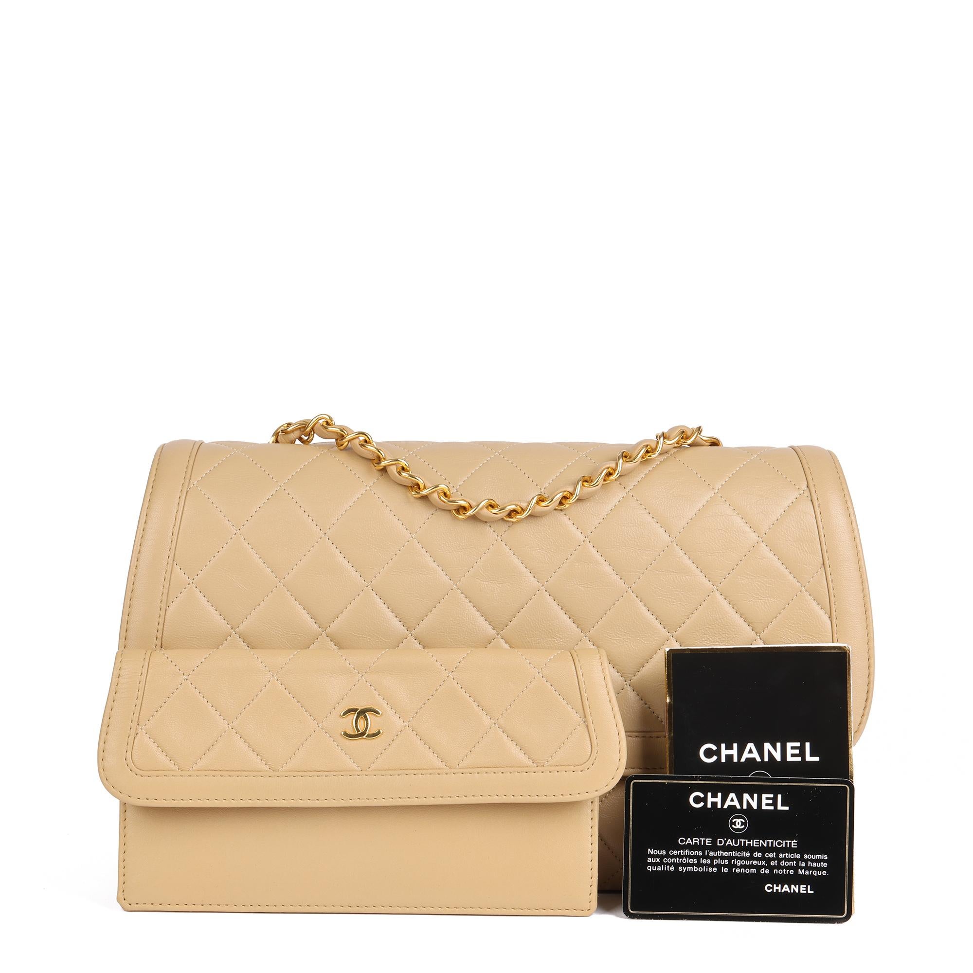CHANEL Beige Quilted Lambskin Vintage Medium Classic Single Flap Bag with Wallet 6