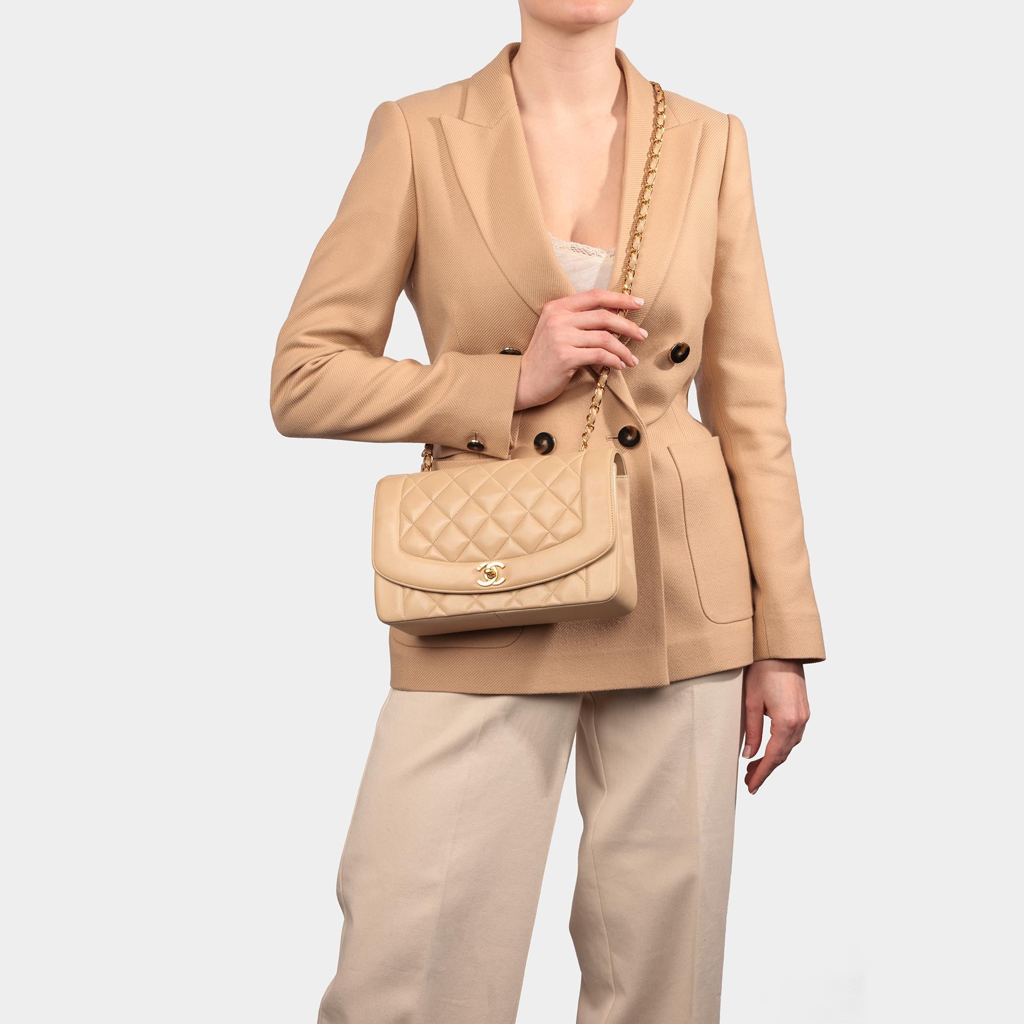 CHANEL Beige Quilted Lambskin Vintage Medium Diana Classic Single Flap Bag 9