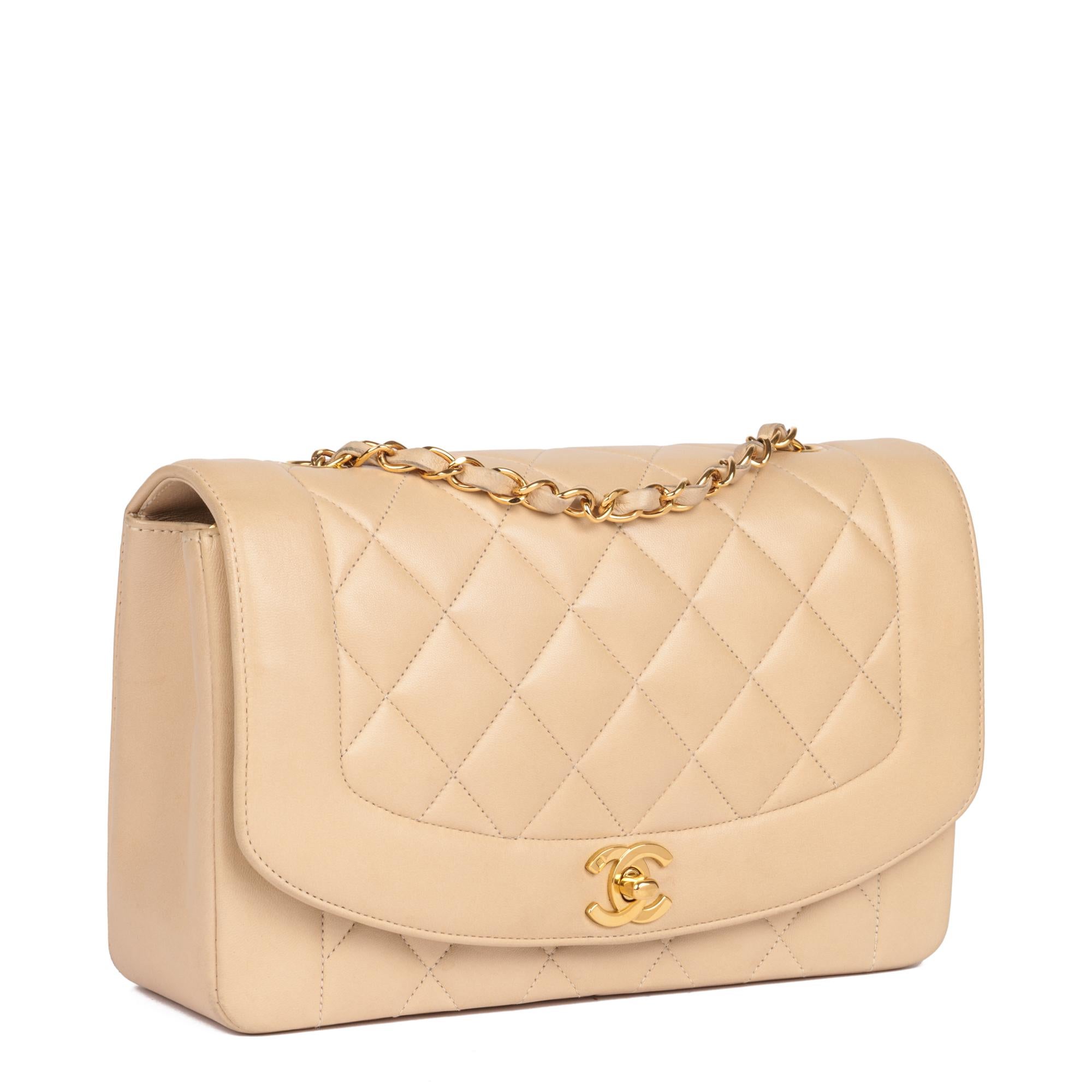 CHANEL
Beige Quilted Lambskin Vintage Medium Diana Classic Single Flap Bag

Xupes Reference: HB5245
Serial Number: 3159272
Age (Circa): 1994
Accompanied By: Chanel Dust Bag, Authenticity Card, Care Booklet
Authenticity Details: Authenticity Card,