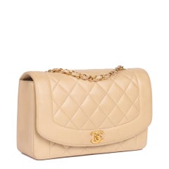 CHANEL Beige Quilted Lambskin Vintage Medium Diana Classic Single Flap Bag