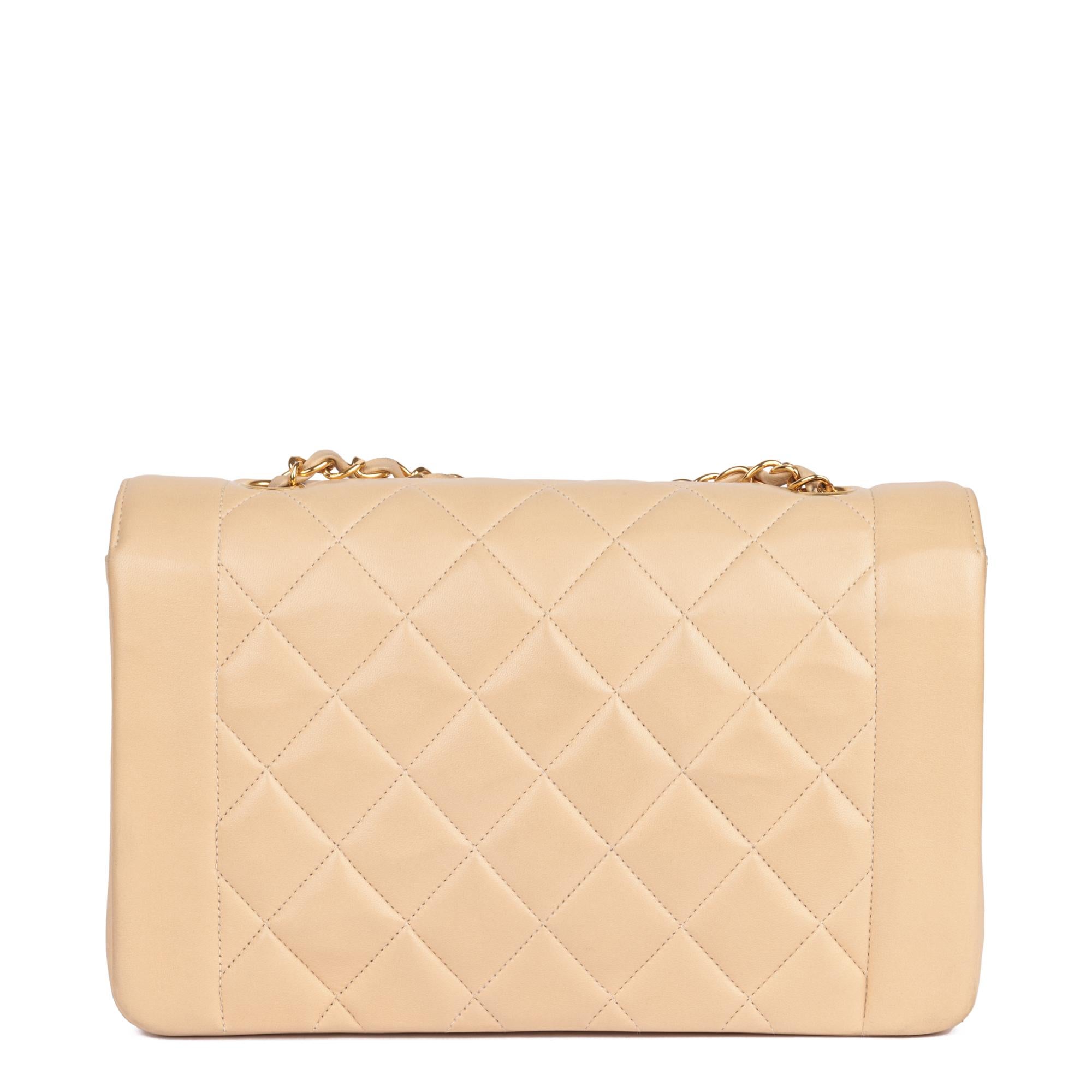 CHANEL Beige Quilted Lambskin Vintage Medium Diana Classic Single Flap Bag 1