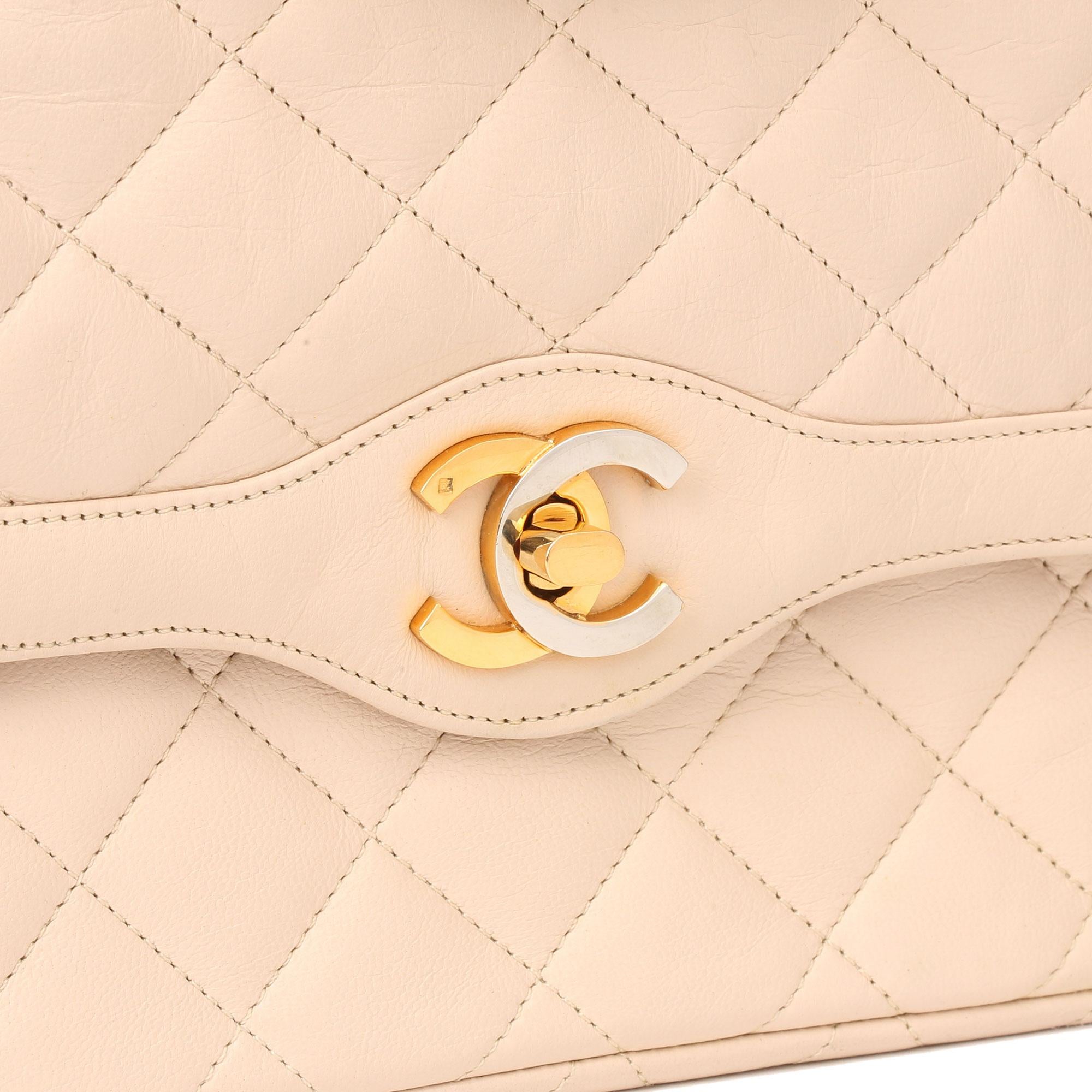 Orange Chanel Beige Quilted Lambskin Vintage Medium Paris Limited Double Flap Bag