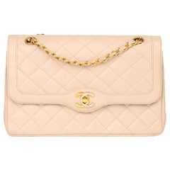 Chanel Beige Quilted Lambskin Vintage Medium Paris Limited Double Flap Bag