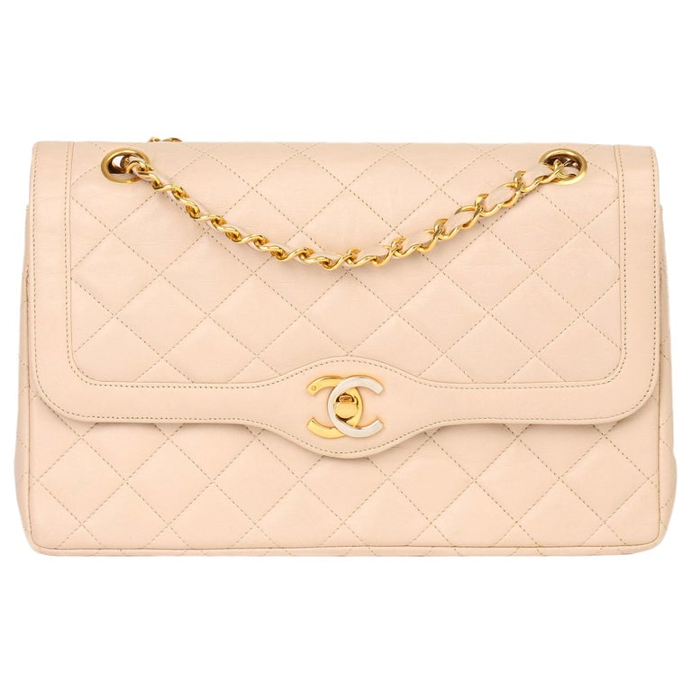 Chanel Beige Quilted Lambskin Vintage Medium Paris Limited Double
