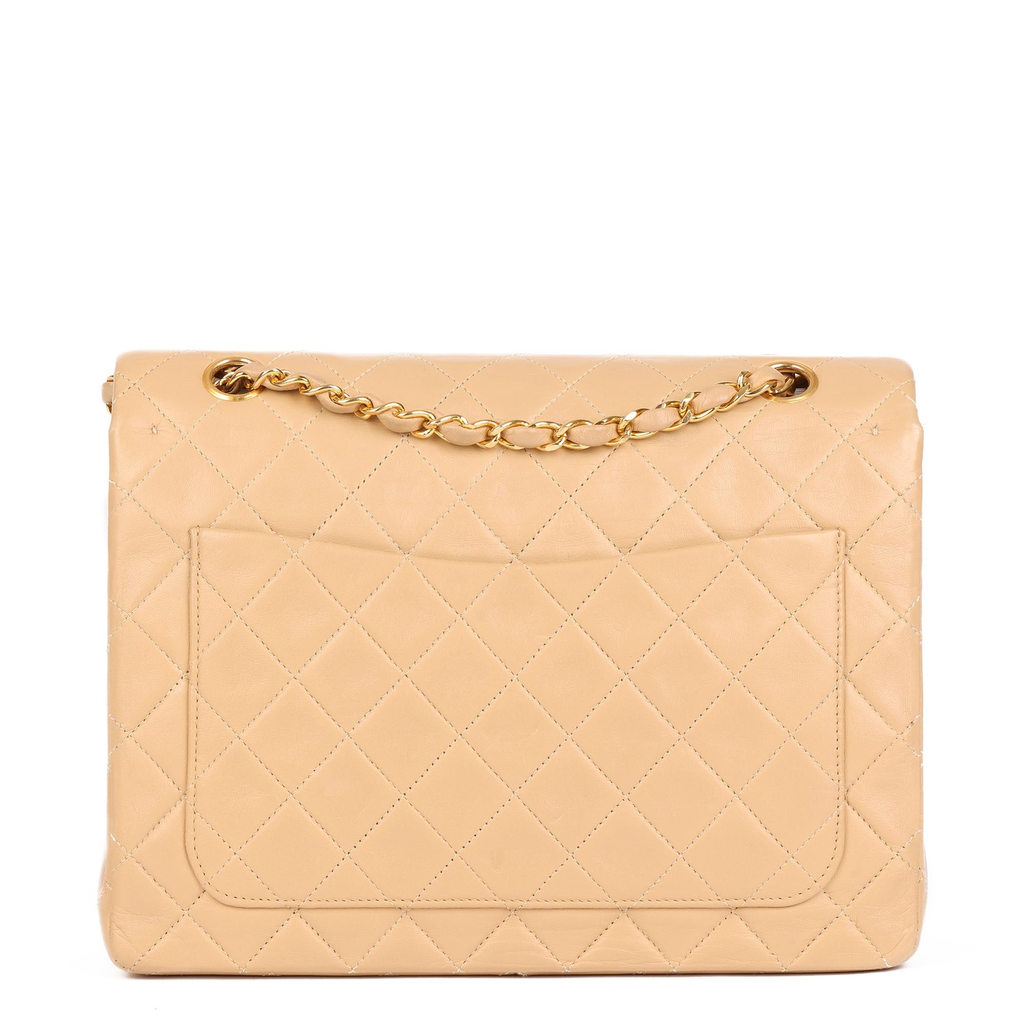 Chanel Beige Quilted Lambskin Vintage Medium Tall Classic Single Flap Bag 3