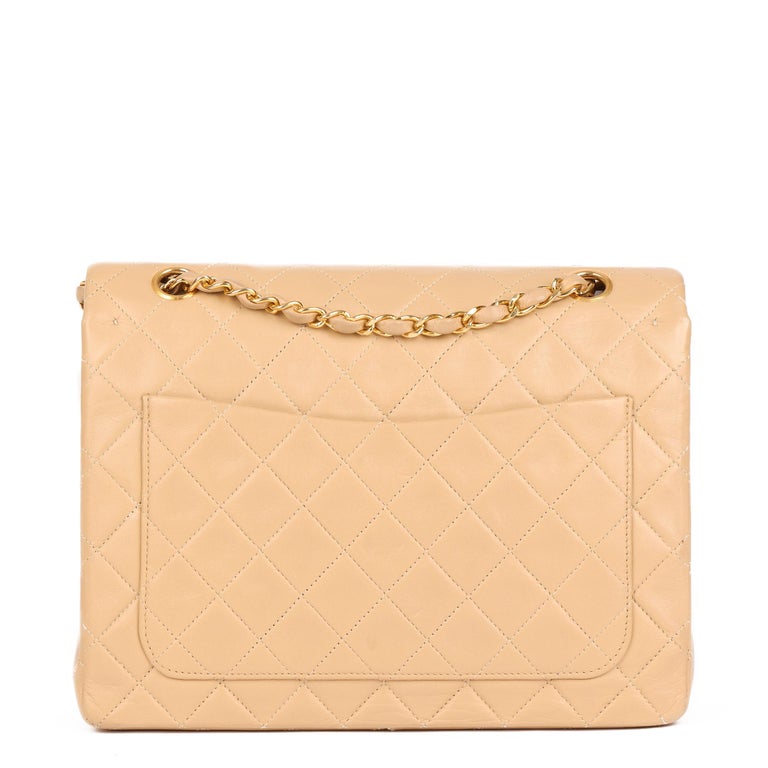 Chanel Beige Quilted Lambskin Vintage Medium Tall Classic Single Flap Bag  at 1stDibs