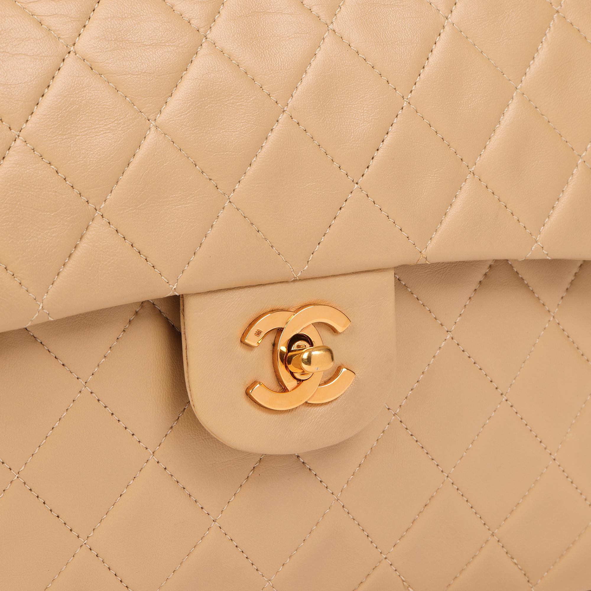 Chanel Beige Quilted Lambskin Vintage Medium Tall Classic Single Flap Bag 5