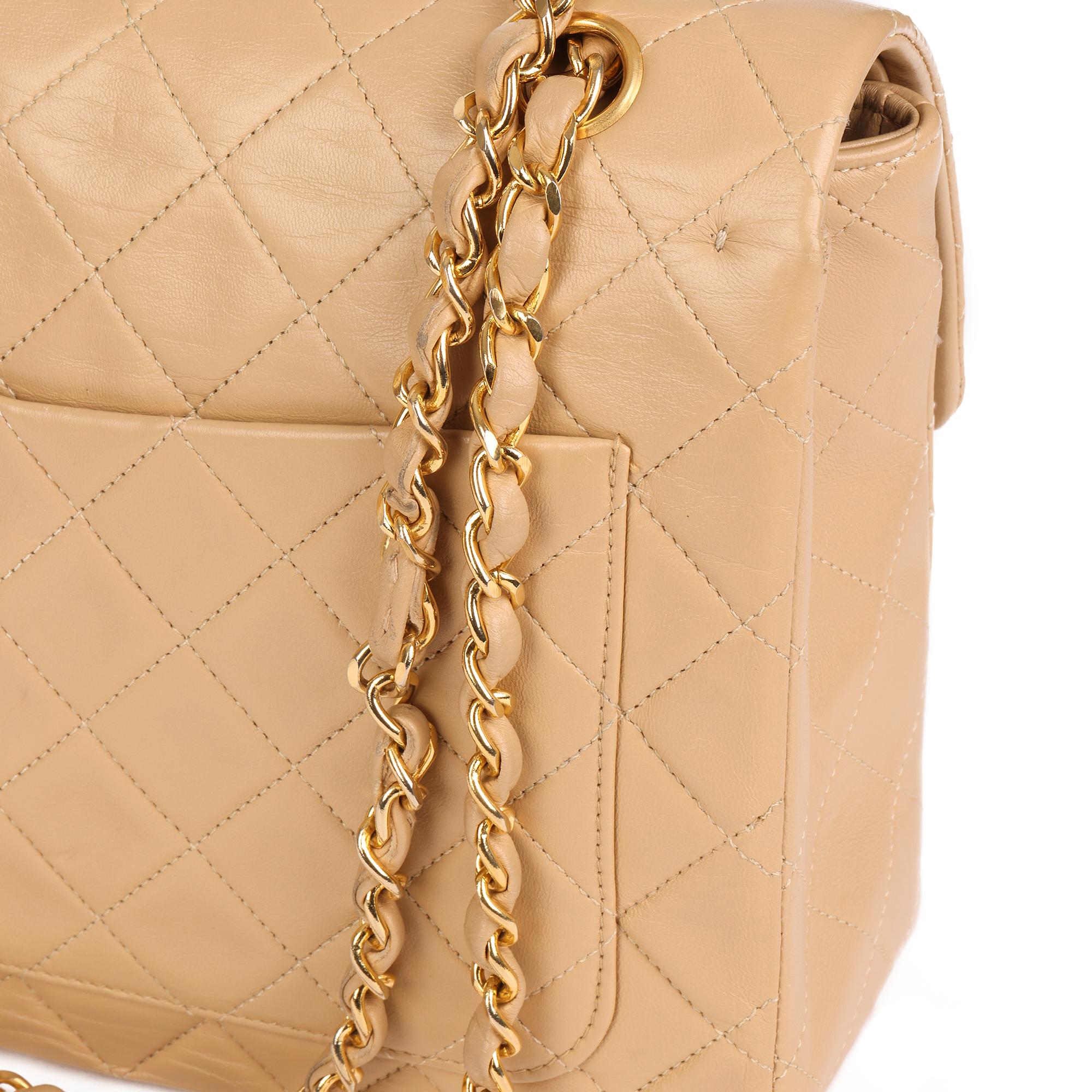 Chanel Beige Quilted Lambskin Vintage Medium Tall Classic Single Flap Bag 6