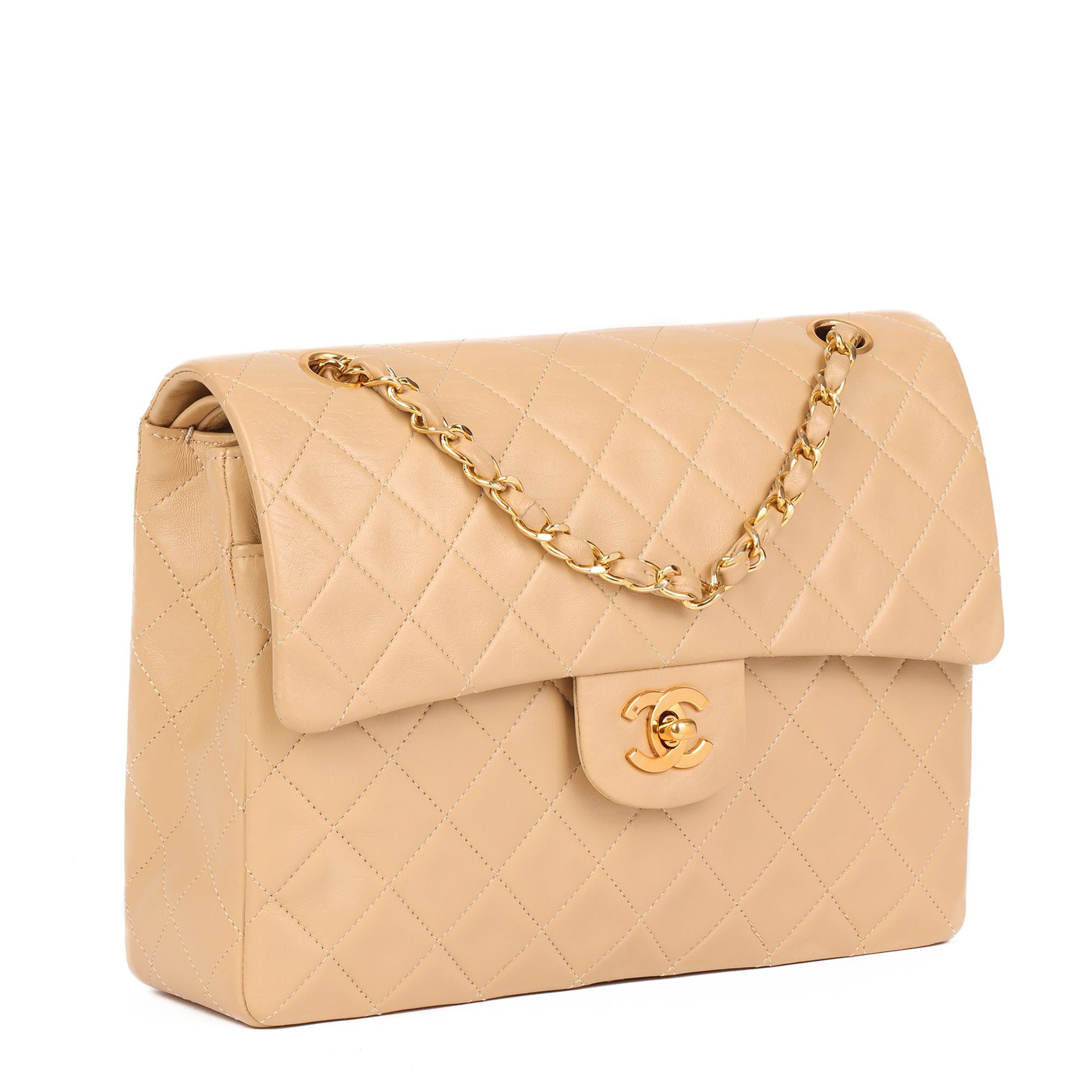 Women's Chanel Beige Quilted Lambskin Vintage Medium Tall Classic Single Flap Bag