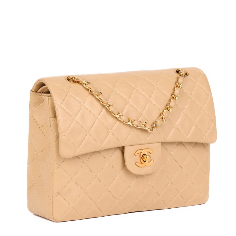 Chanel Classic Double Flap Quilted Medium Beige Clair in Lambskin with  Silver Tone - US