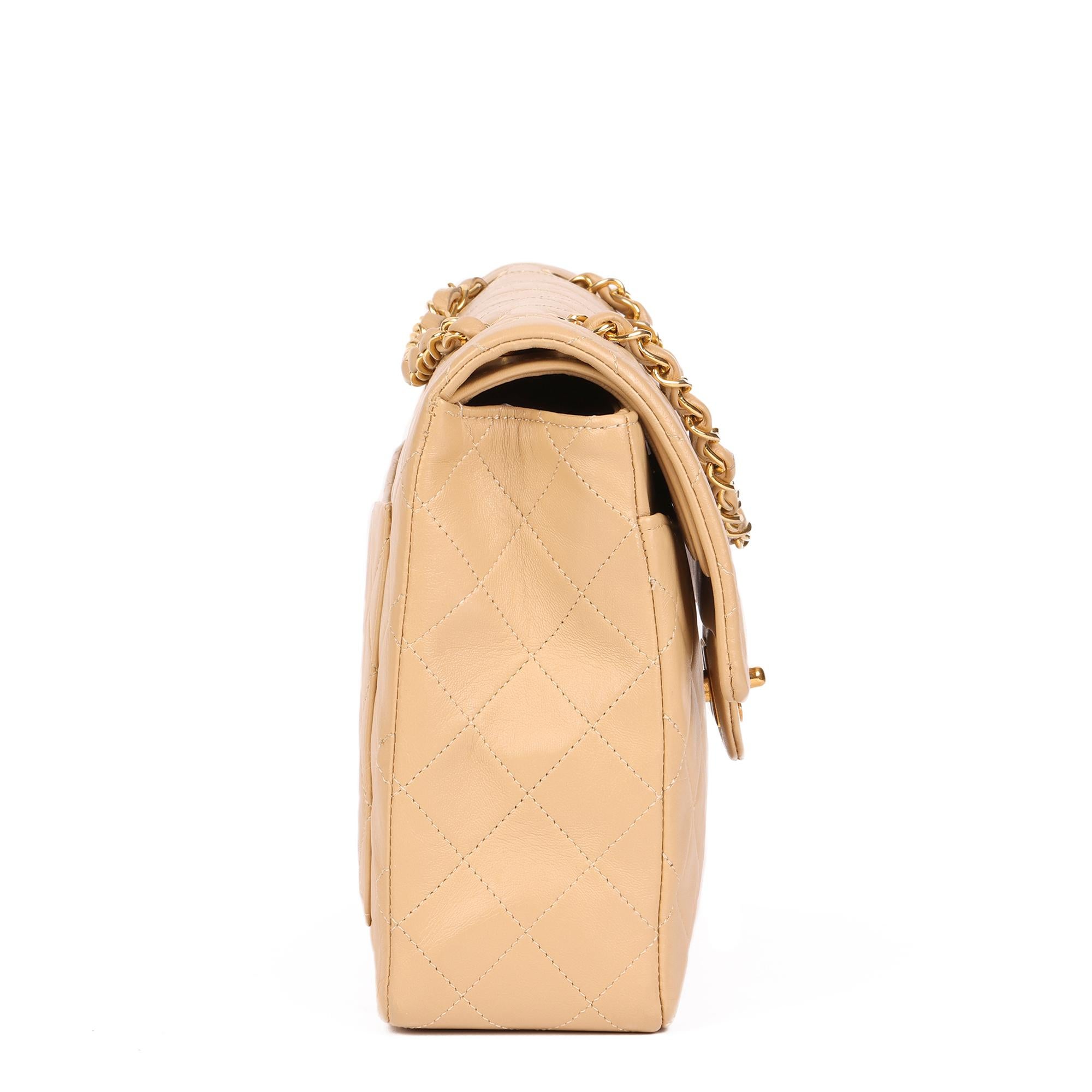 Chanel Beige Quilted Lambskin Vintage Medium Tall Classic Single Flap Bag 1
