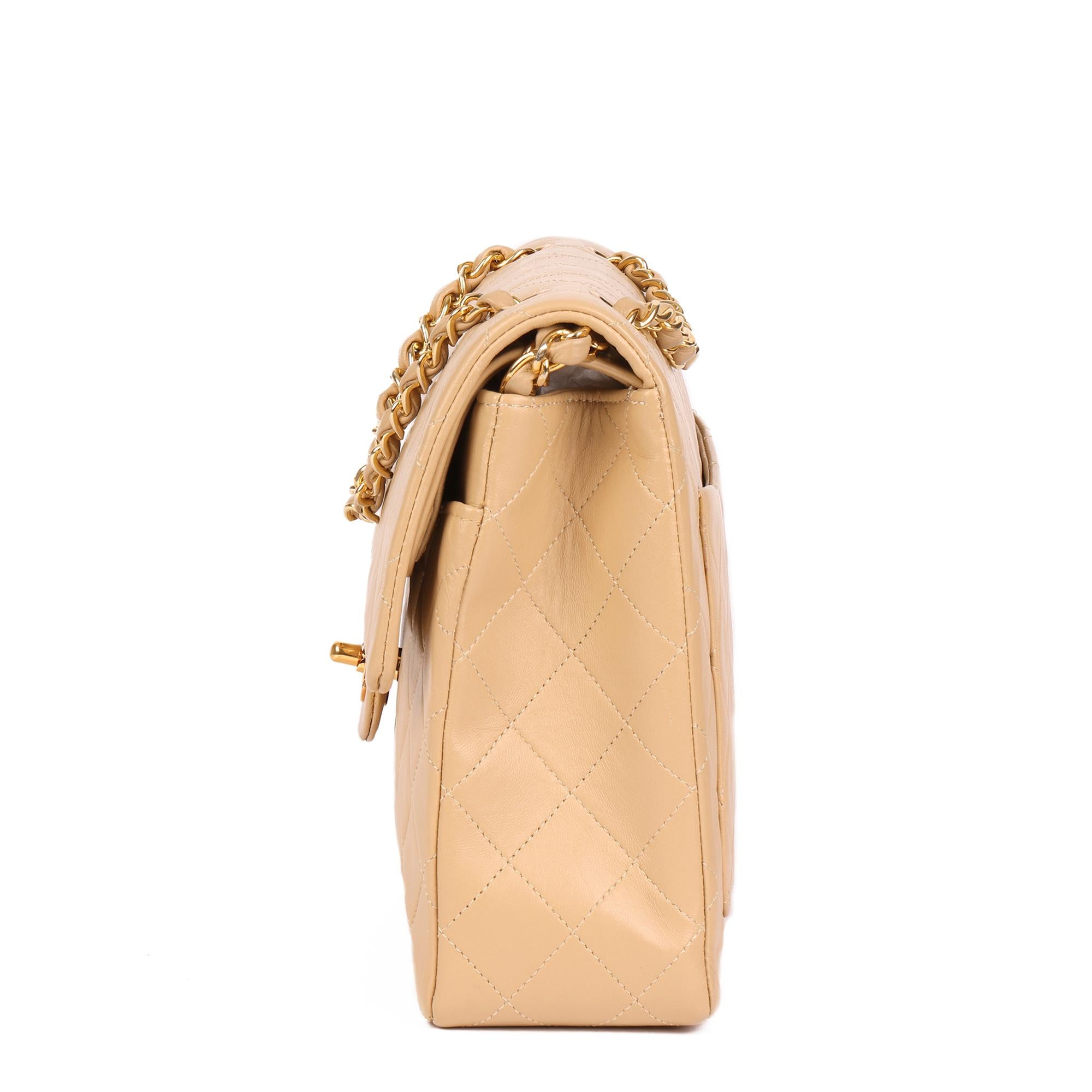 Chanel Beige Quilted Lambskin Vintage Medium Tall Classic Single Flap Bag 2