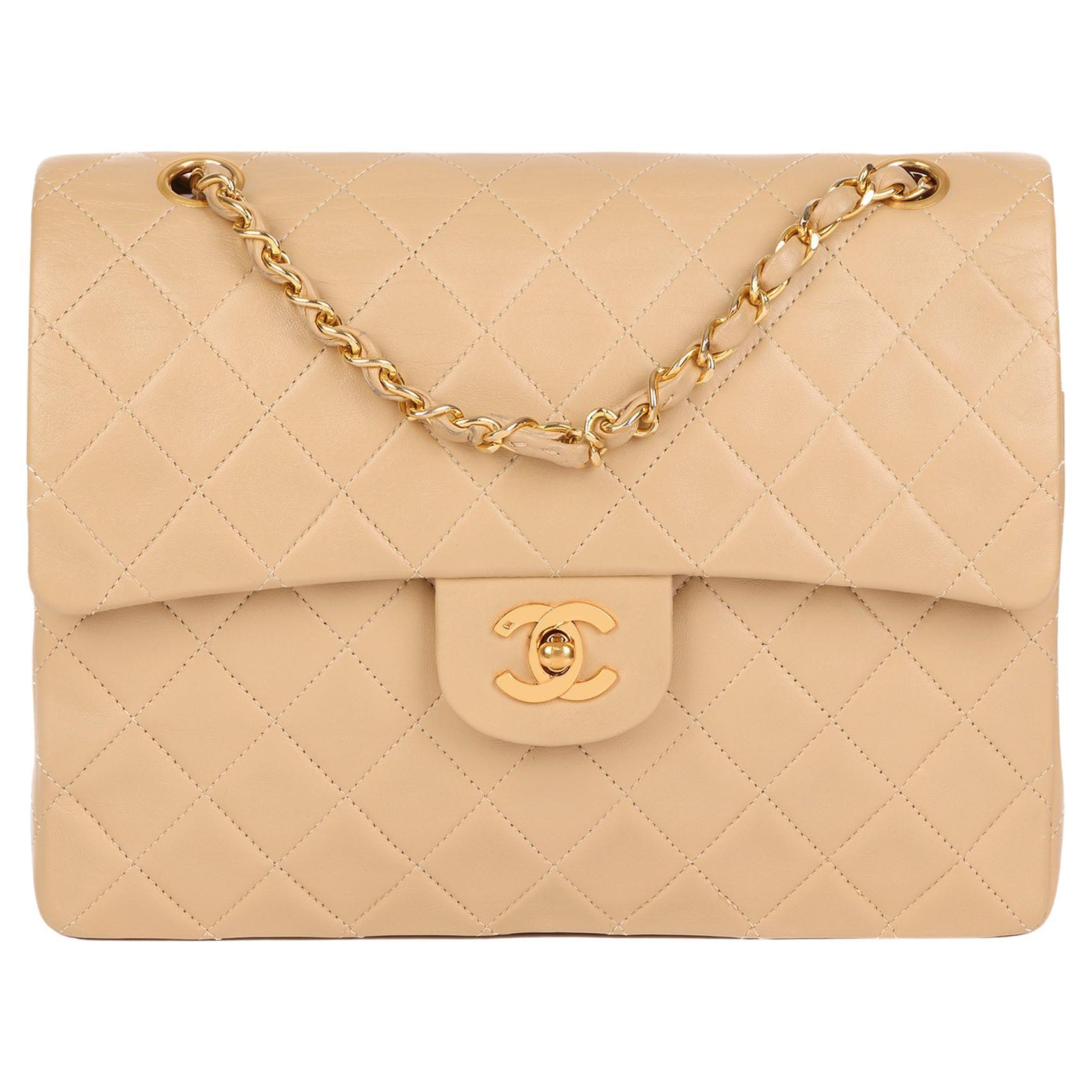 Chanel Beige Quilted Lambskin Vintage Medium Tall Classic Single
