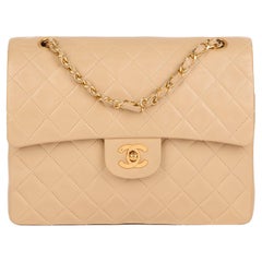 Chanel Beige Quilted Lambskin Vintage Medium Tall Classic Single Flap Bag