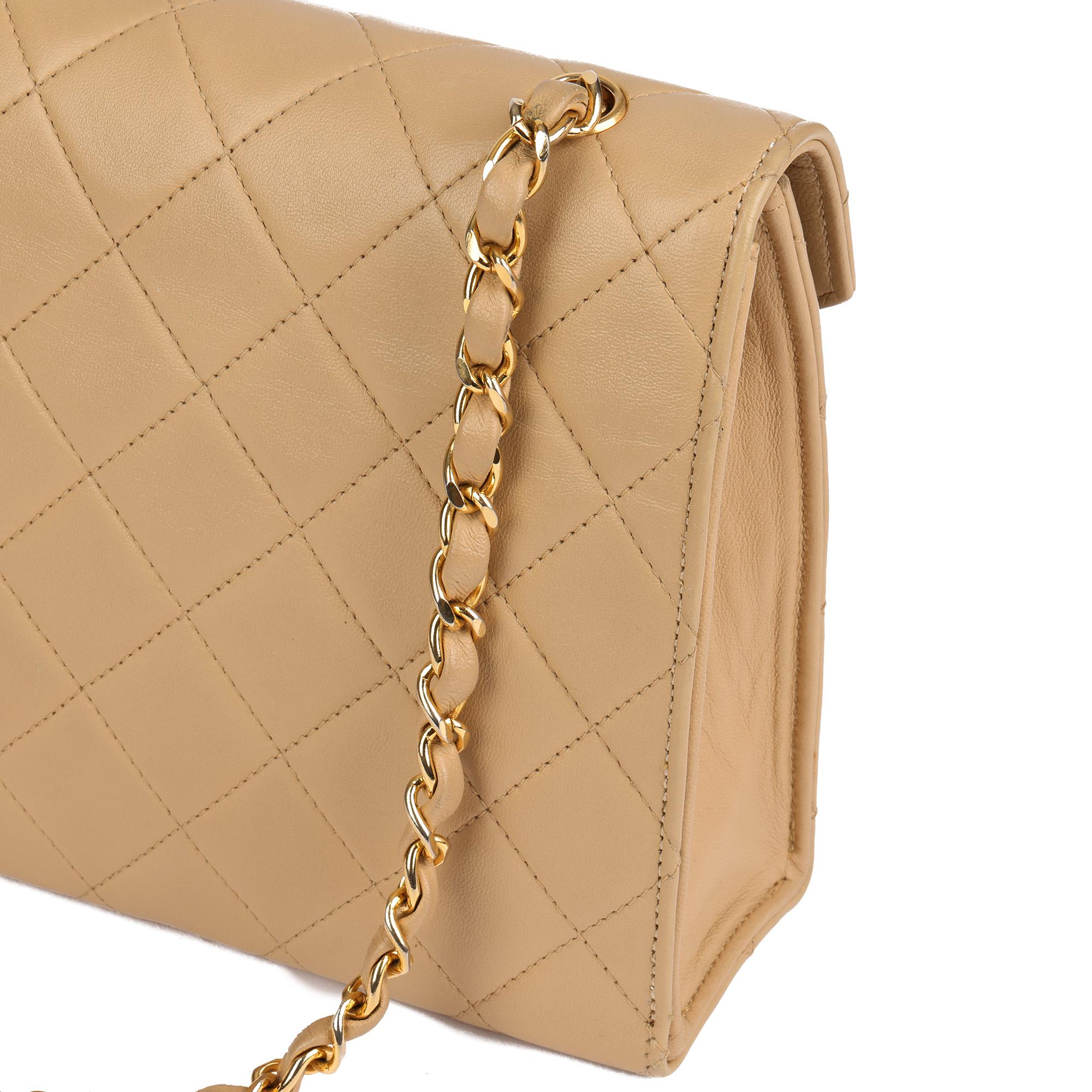 Women's CHANEL Beige Quilted Lambskin Vintage Mini Classic Single Flap Bag For Sale