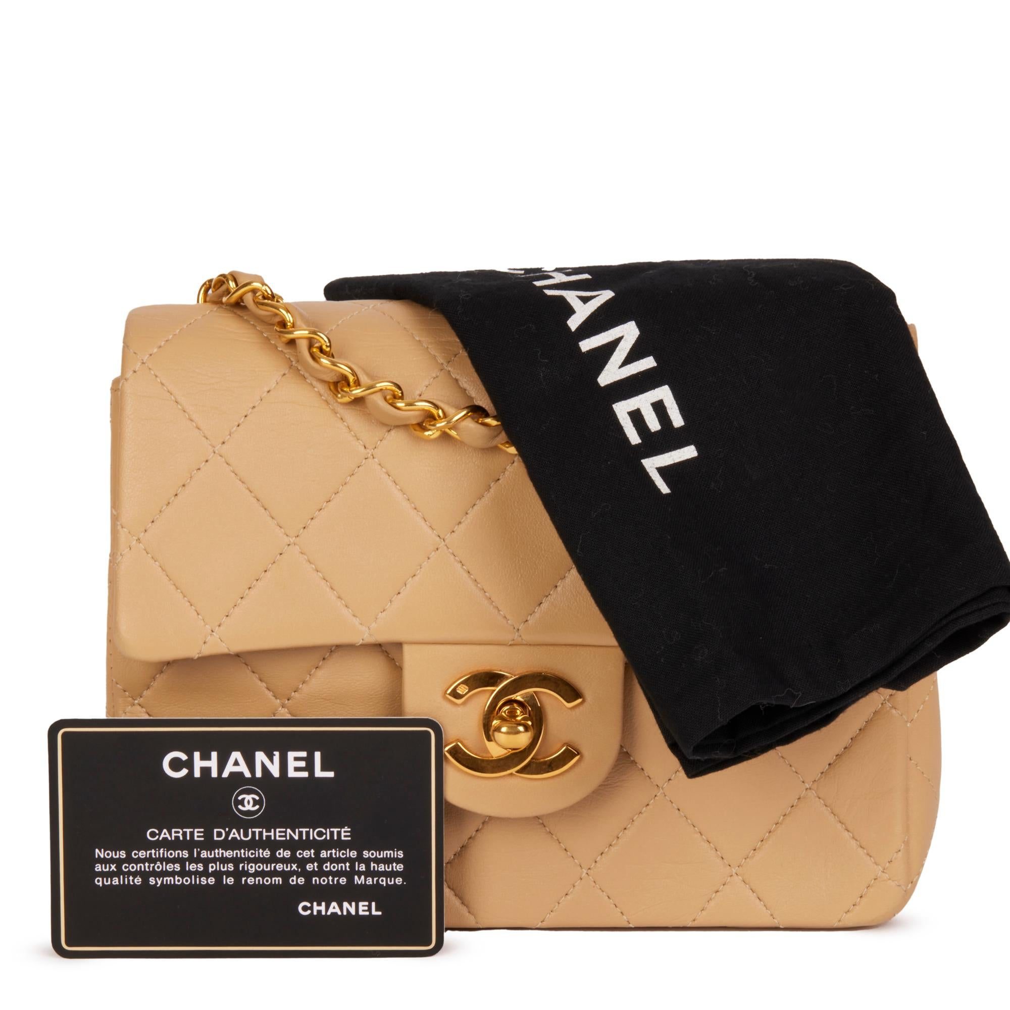 CHANEL Beige Quilted Lambskin Vintage Mini Flap Bag 9