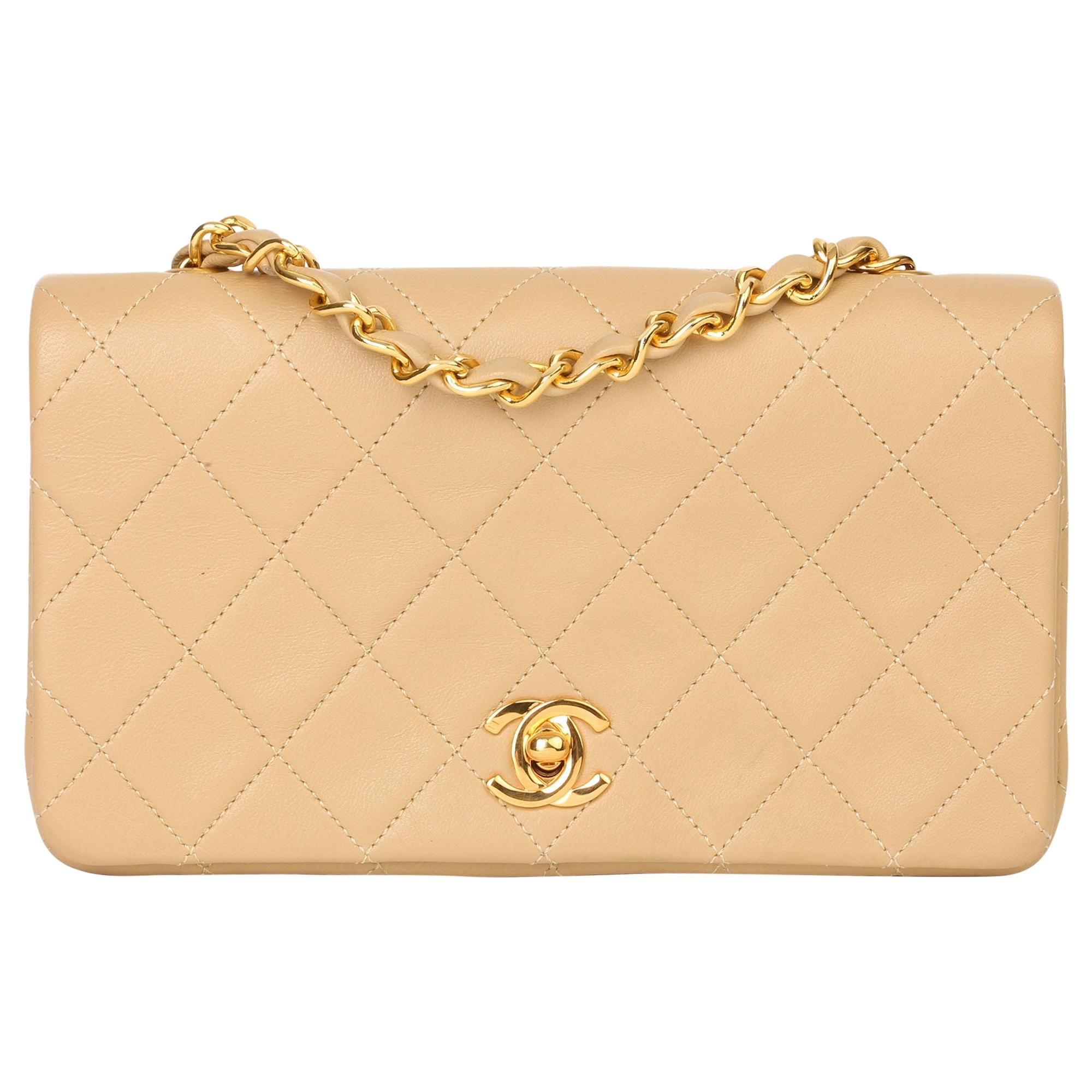Chanel Beige Quilted Lambskin Vintage Mini Flap Bag