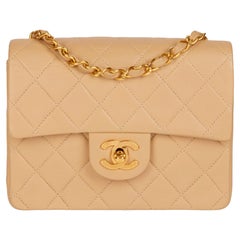 CHANEL Beige Quilted Lambskin Vintage Mini Flap Bag