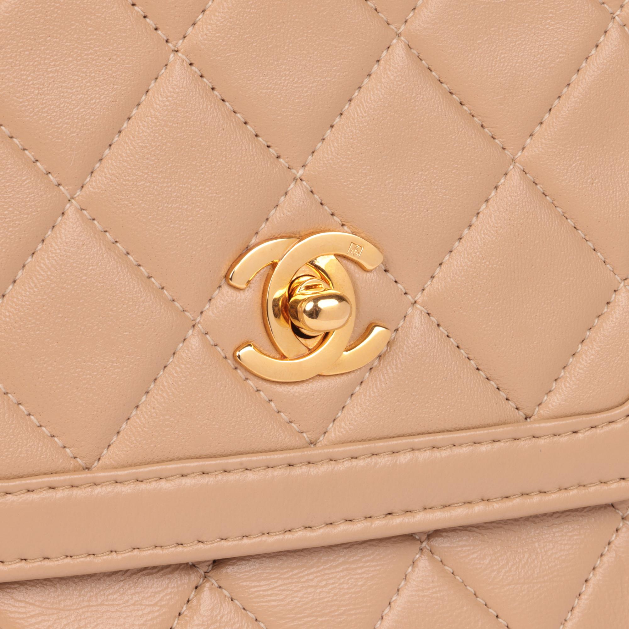CHANEL Beige Quilted Lambskin Vintage Mini Flap Bag with Wallet For Sale 3