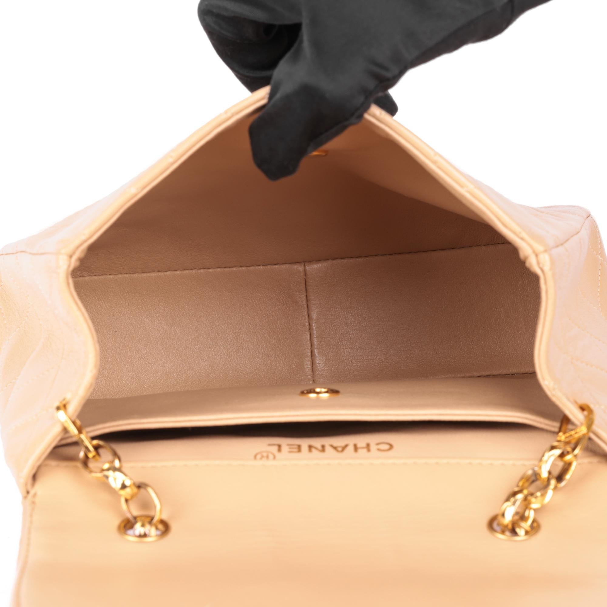 CHANEL Beige Quilted Lambskin Vintage Mini Flap Bag with Wallet For Sale 5