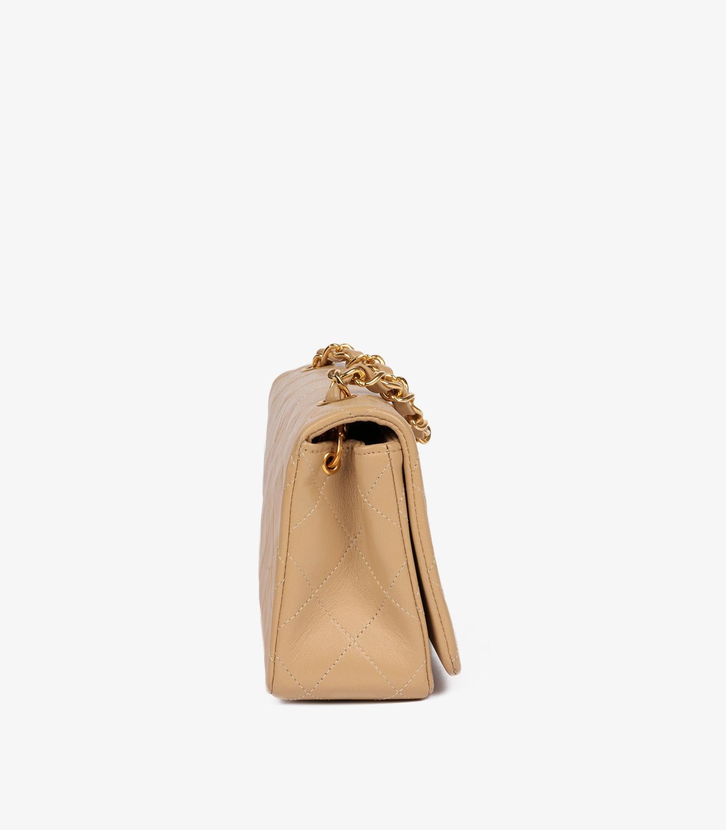 Women's Chanel Beige Quilted Lambskin Vintage Rectangular Mini Full Flap Bag For Sale