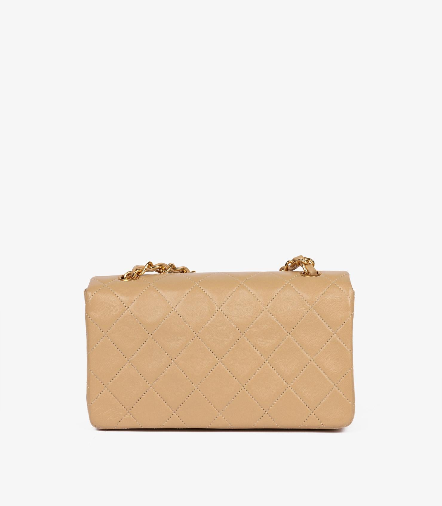 Chanel Beige Quilted Lambskin Vintage Rectangular Mini Full Flap Bag For Sale 2