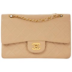 Chanel Beige Quilted Lambskin Vintage Small Classic Double Flap Bag, 1990s