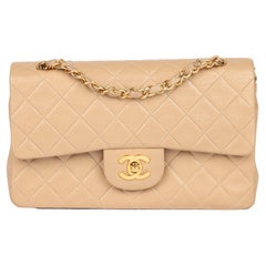 CHANEL Beige Quilted Lambskin Vintage Small Classic Double Flap Bag