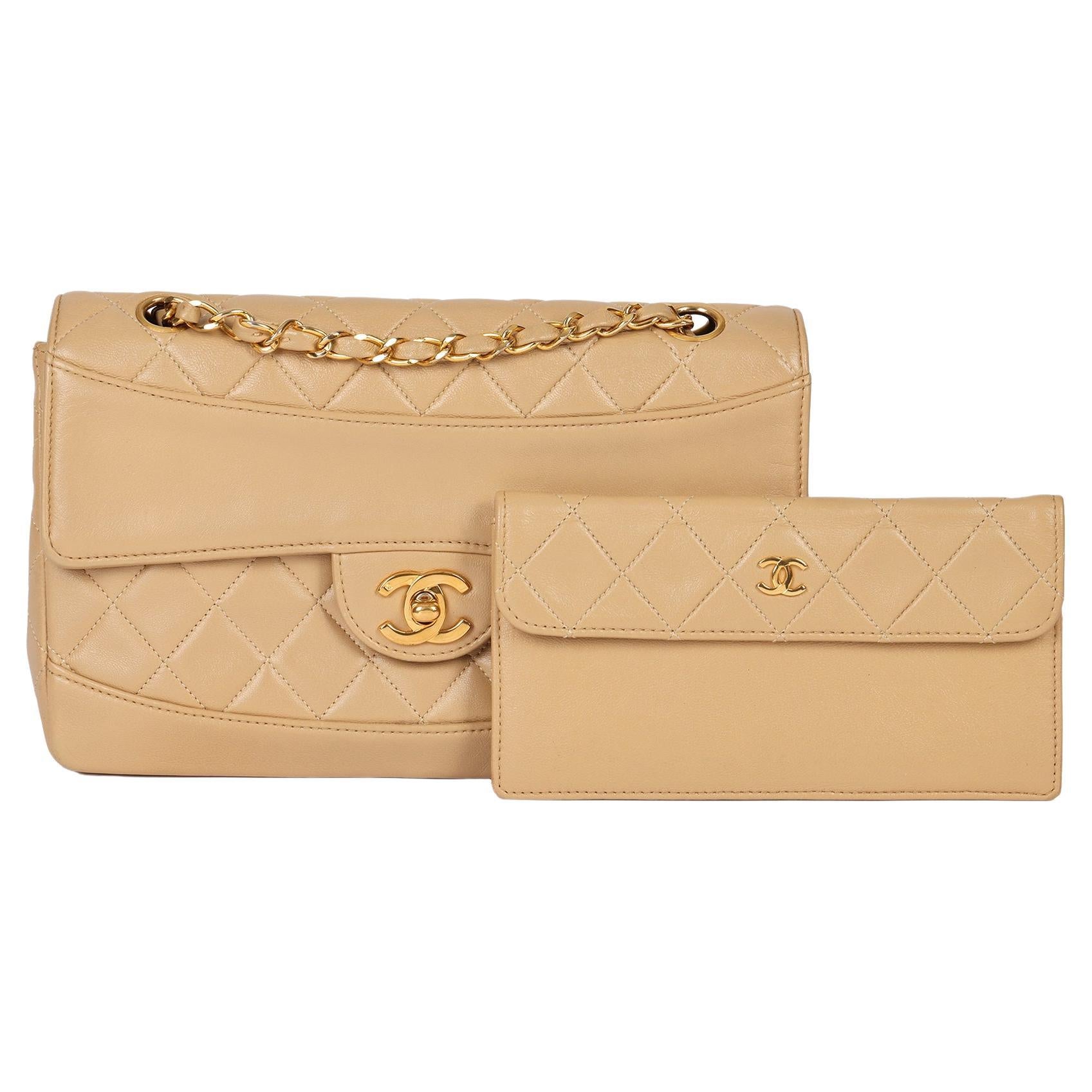 CHANEL Beige Quilted Lambskin Vintage Small Classic Single Flap Bag with Wallet at 1stDibs