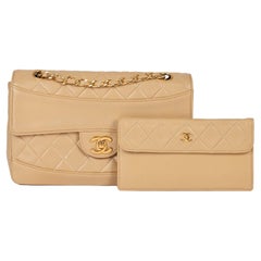 CHANEL Beige Quilted Lambskin Vintage Small Classic Single Flap Bag with Wallet
